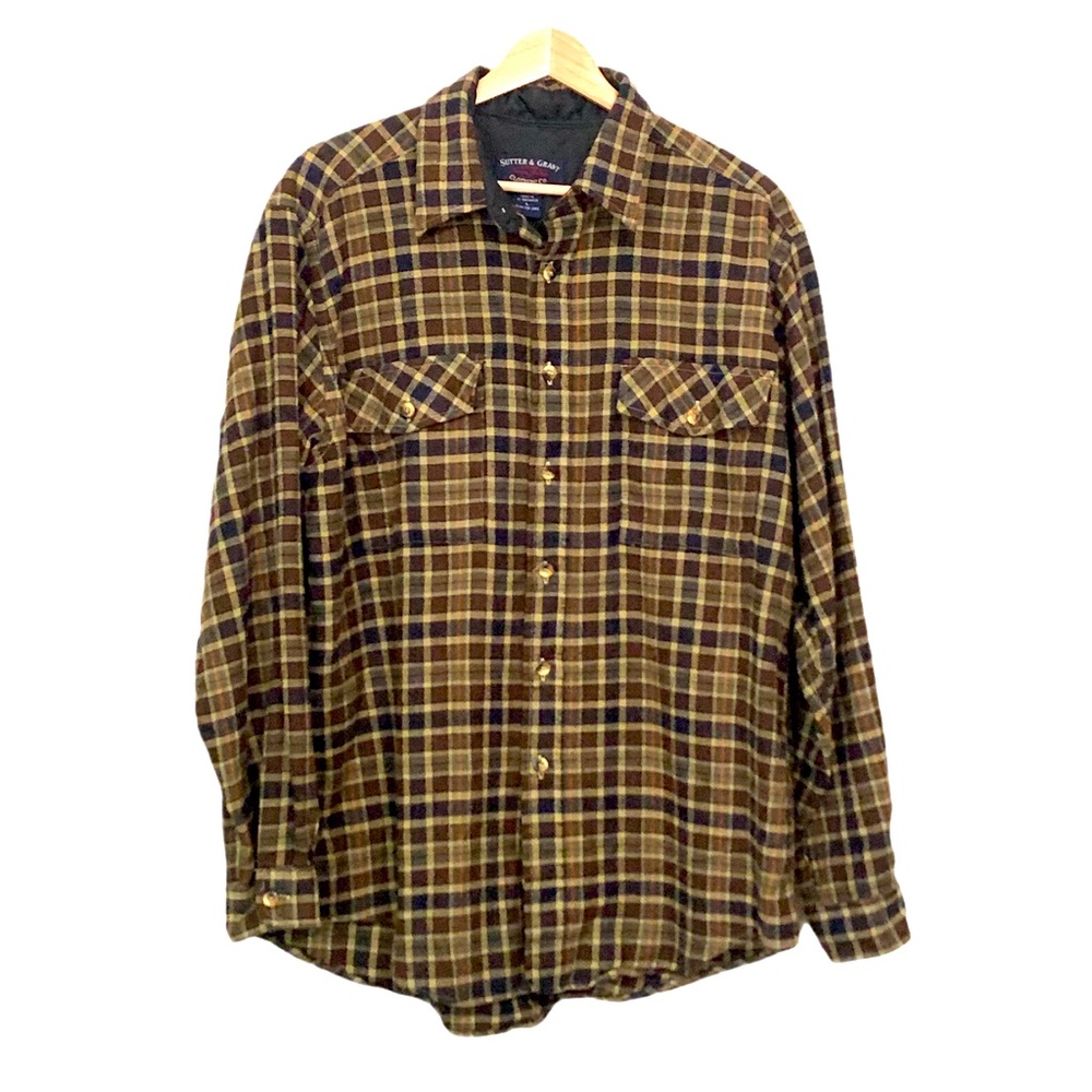 Brown Plaid Flannel Shirt Size Large Sutter & Grant Long Sleeve